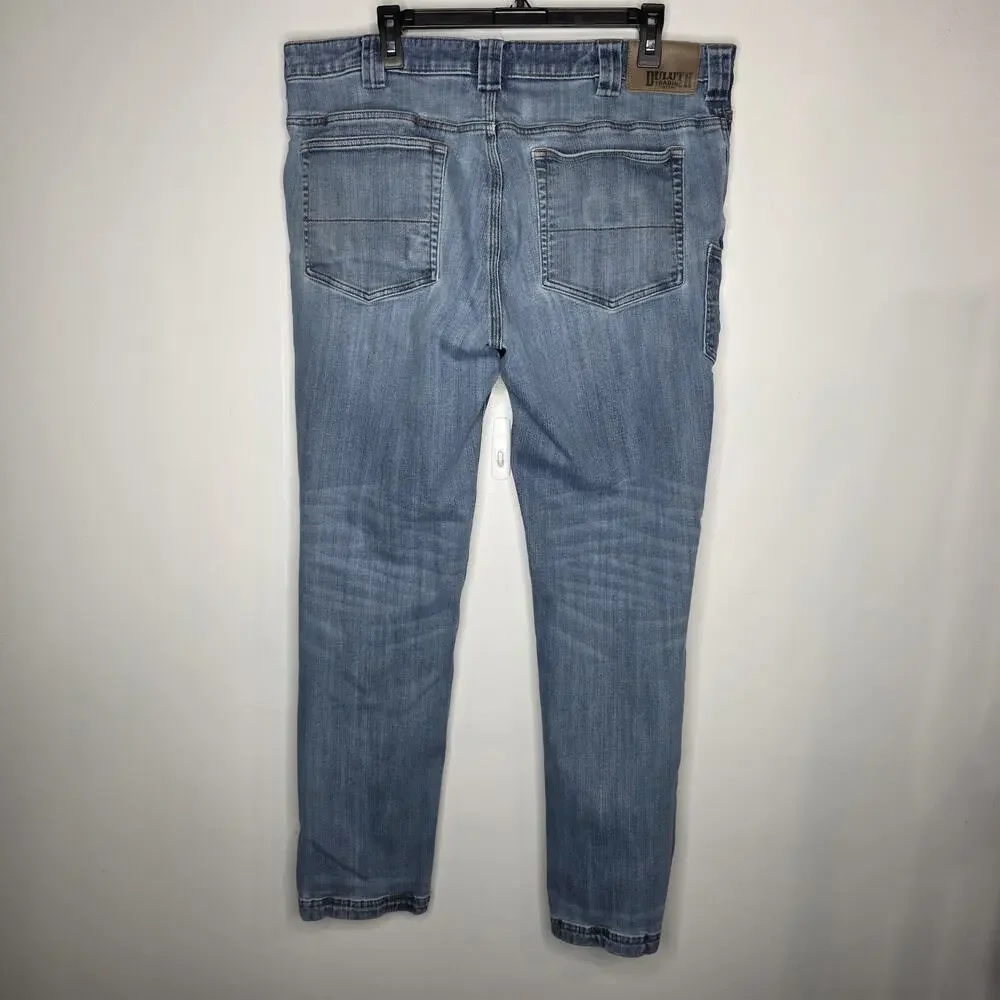 Duluth Trading Ballroom Double Flex Jeans Mens 38x32 Blue Slim Fit Straight
